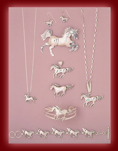 Sterling Silver Horses in Pendants, Necklaces, Earrings, Bracelets, and Pins.