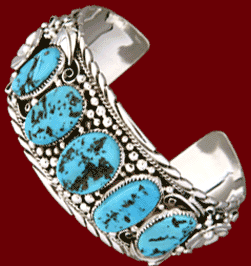 This Turquoise and Sterling Silver jewelry bracelet is a sample of the fine selection of Navajo Indian Jewelry at Skystone Creations
