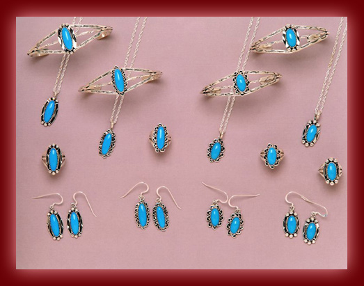 The Navajo indian gemstone of choice is Turquoise and is used in the making of pendants, necklaces, earrings, bolas, bracelets, belt buckles, and watch bands by silversmiths.