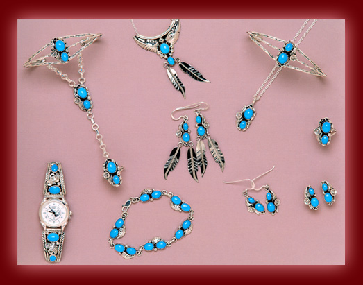 The Navajo indian gemstone of choice is Turquoise and is used in the making of pendants, necklaces, earrings, bolas, bracelets, belt buckles, and watch bands by silversmiths.
