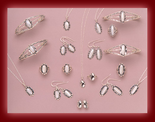 A white gemstone from the Mother of Pearl creates beautiful silver jewelry of earrings, rings, pendants, necklaces, and bracelets.