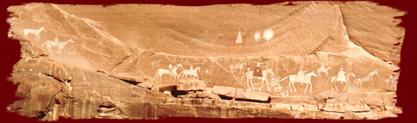 A petroglyph on the stone wall's of Canyon DeChelly, depicts the Spanish intrusion into Native American Indian history. The Spanish influenced the making of Sterling Silver jewelry used in indian jewelry today